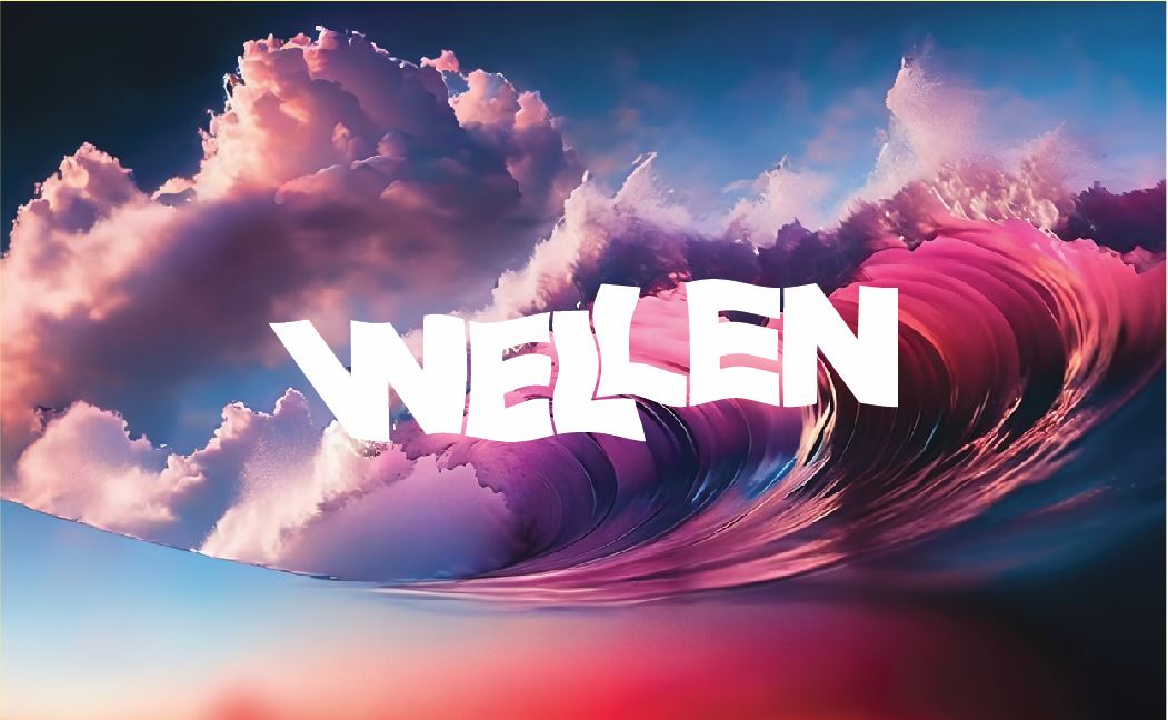 Grafik mit einer großen Welle. Davor das Wort "WELLEN". Insgesamt dunkel, pink, lila gehalten. Dazu die Bildunterschrift: Das Motto des Kongresses ist „Wellen“. Bei der Speakers Night ist deshalb ein maritimes Outfit erwünscht. © Quadriga